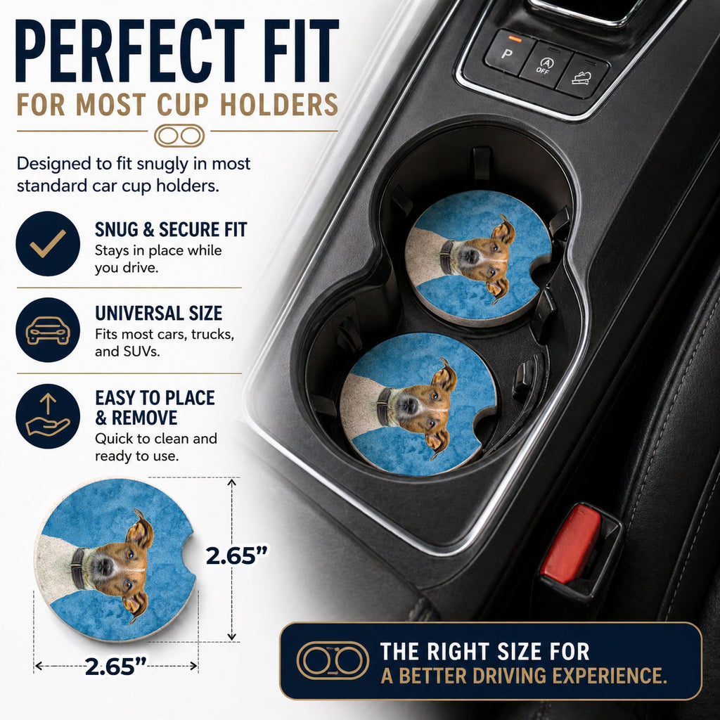 Blue Jack Russell Terrier Set of 2 Cup Holder Car Coasters Absorbent Round Sandstone Coasters Gifts for Men or Women, 2.5, Multicolor