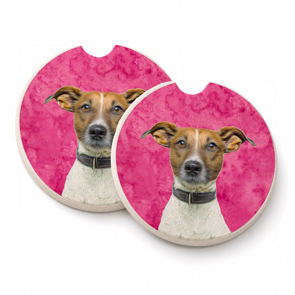 Pink Jack Russell Terrier Set of 2 Cup Holder Car Coasters Absorbent Round Sandstone Coasters Gifts for Men or Women, 2.5, Multicolor