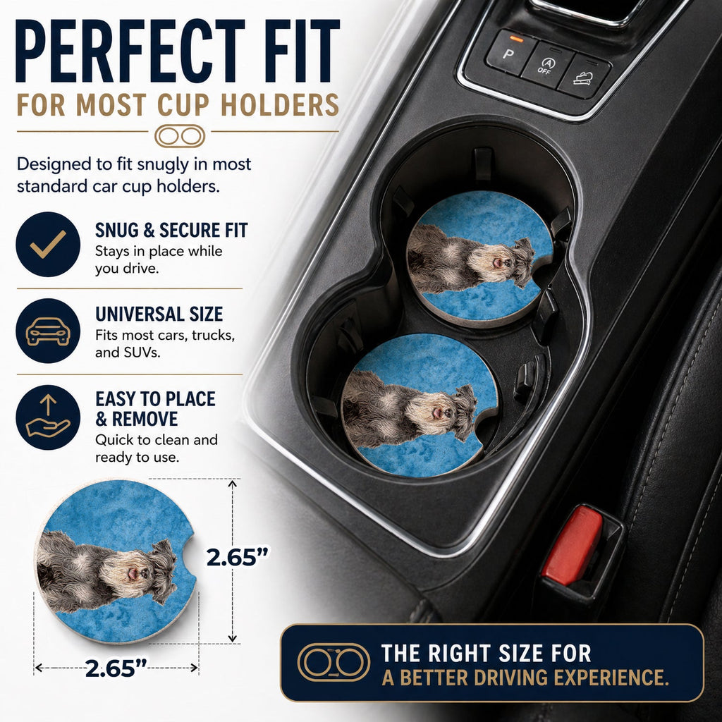 Blue Schnauzer Set of 2 Cup Holder Car Coasters Absorbent Round Sandstone Coasters Gifts for Men or Women, 2.5, Multicolor