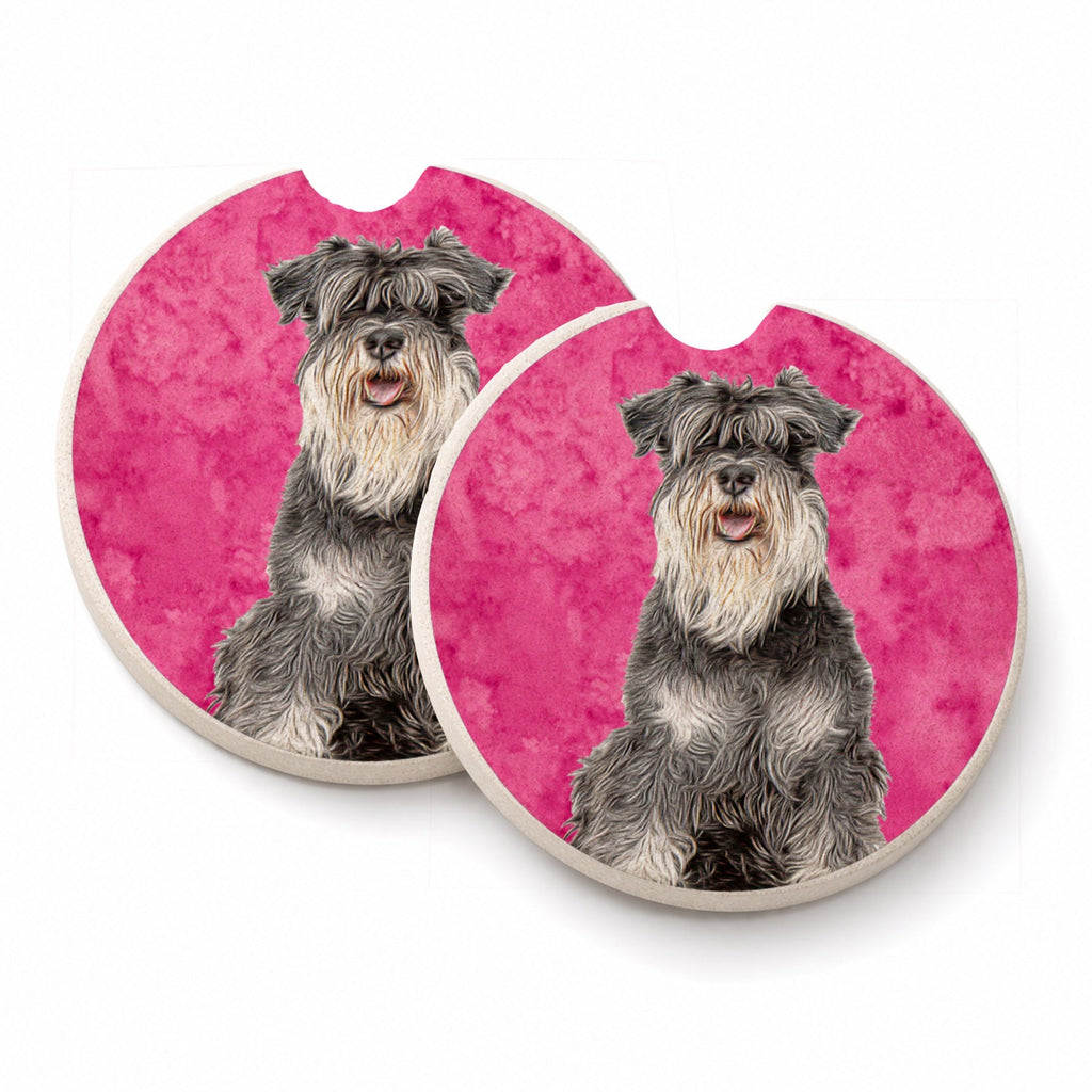 Pink Schnauzer Set of 2 Cup Holder Car Coasters Absorbent Round Sandstone Coasters Gifts for Men or Women, 2.5, Multicolor