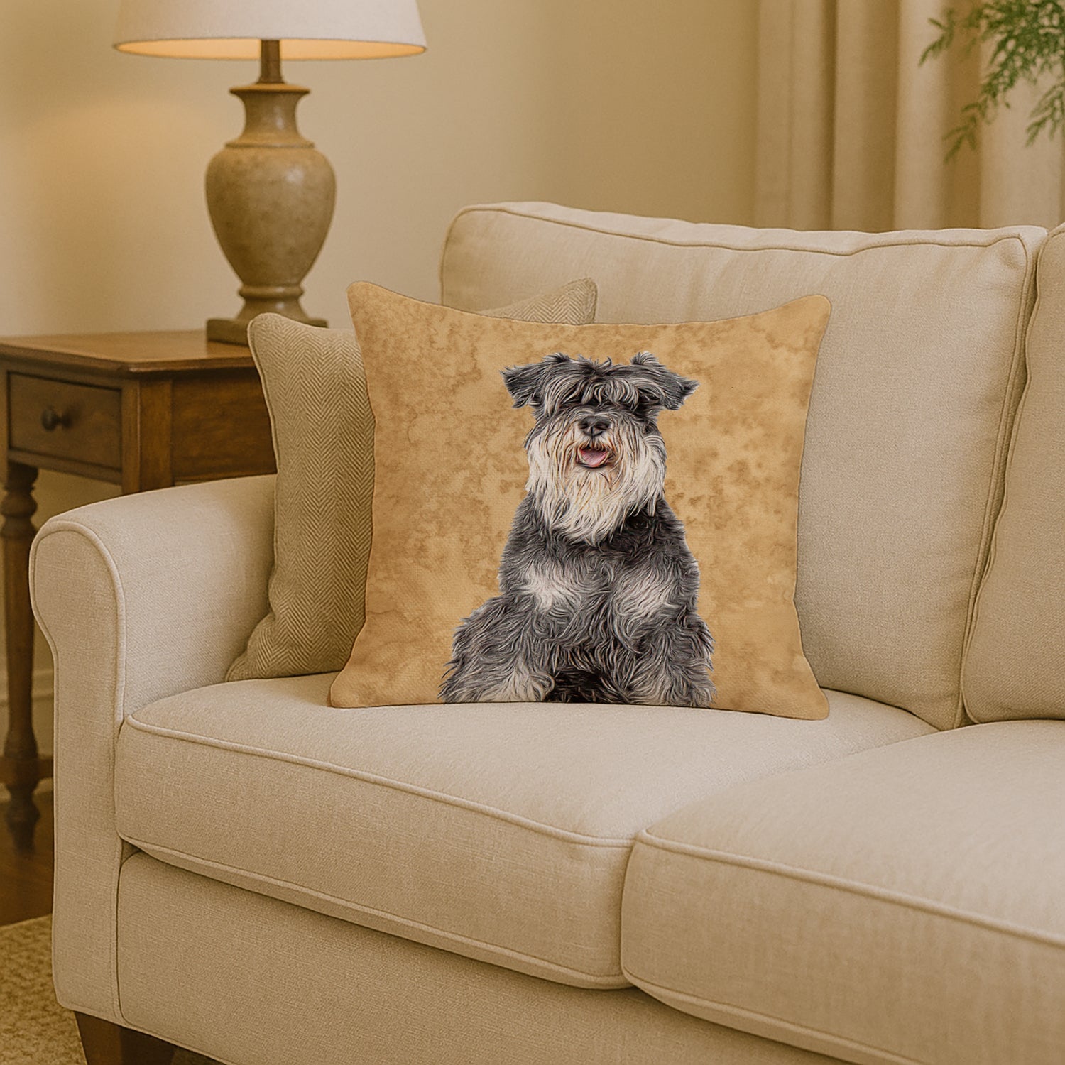 Schnauzer Decorative Throw Pillow 14x14 Indoor Outdoor Accent Cushion, Fabric Cover with Insert for Sofa, Bed, Porch & Living Room