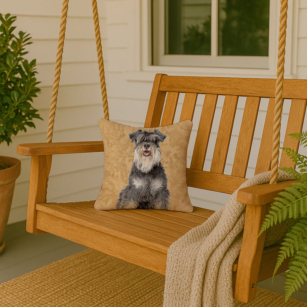 Schnauzer Decorative Throw Pillow 14x14 Indoor Outdoor Accent Cushion, Fabric Cover with Insert for Sofa, Bed, Porch & Living Room