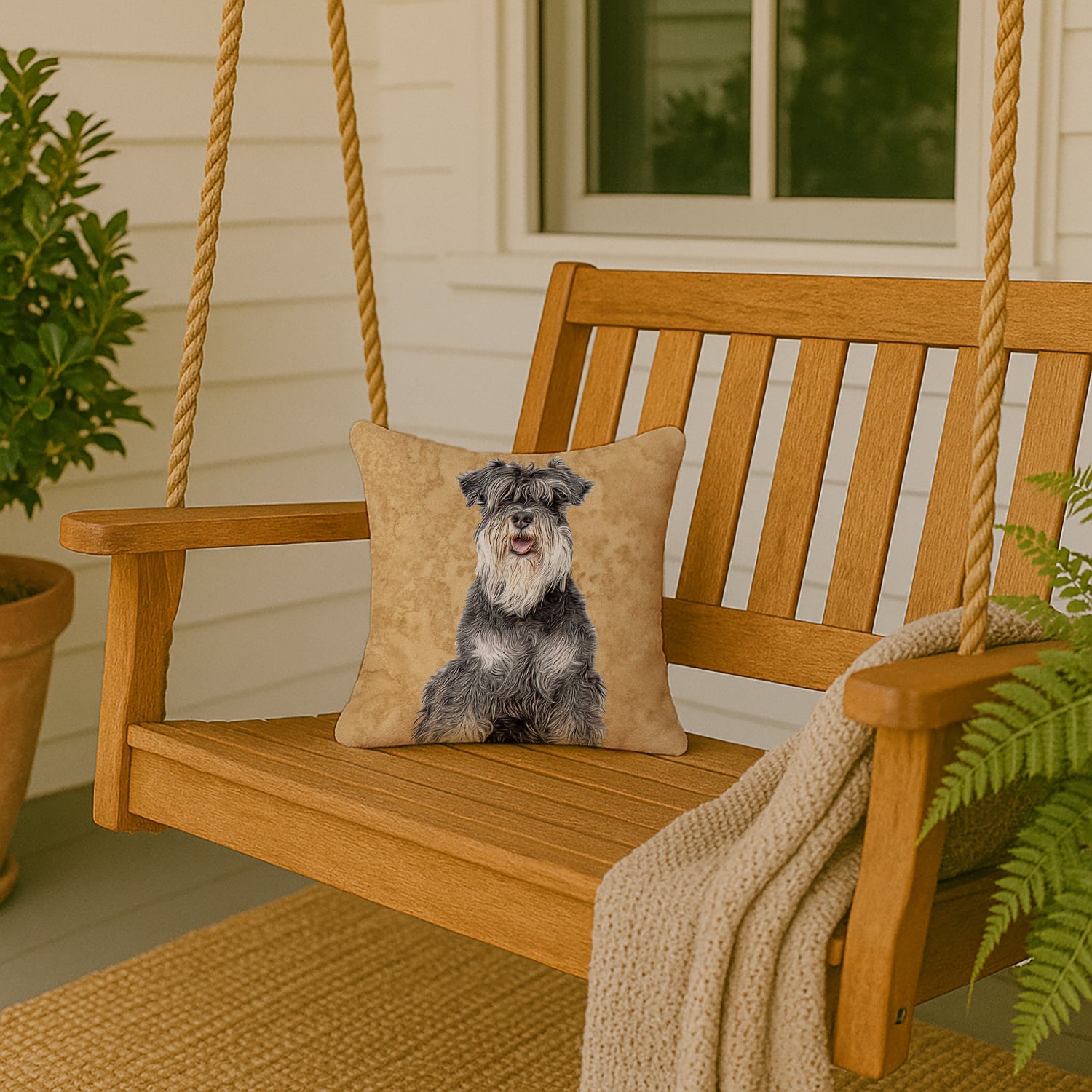Schnauzer Decorative Throw Pillow 14x14 Indoor Outdoor Accent Cushion, Fabric Cover with Insert for Sofa, Bed, Porch & Living Room