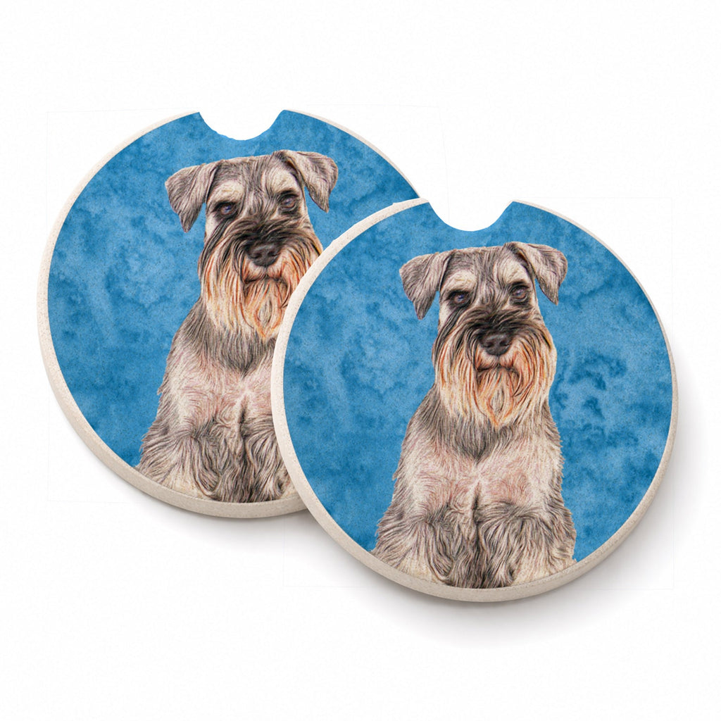 Blue Schnauzer Set of 2 Cup Holder Car Coasters Absorbent Round Sandstone Coasters Gifts for Men or Women, 2.5, Multicolor