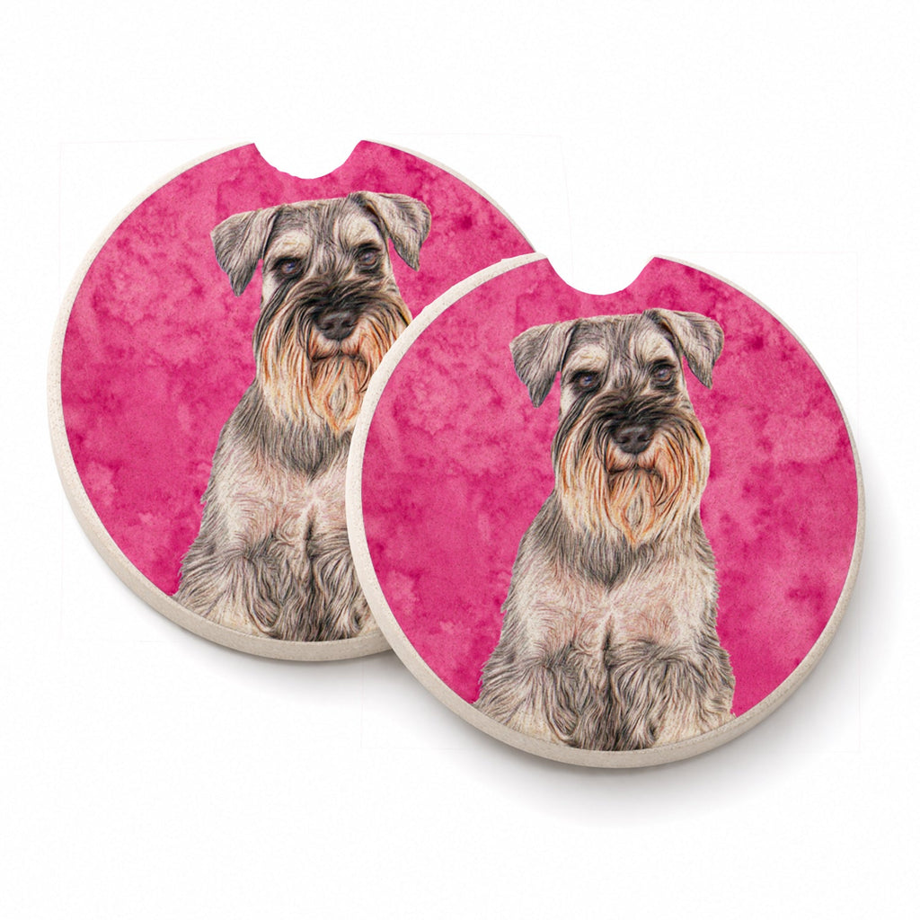 Pink Schnauzer Set of 2 Cup Holder Car Coasters Absorbent Round Sandstone Coasters Gifts for Men or Women, 2.5, Multicolor