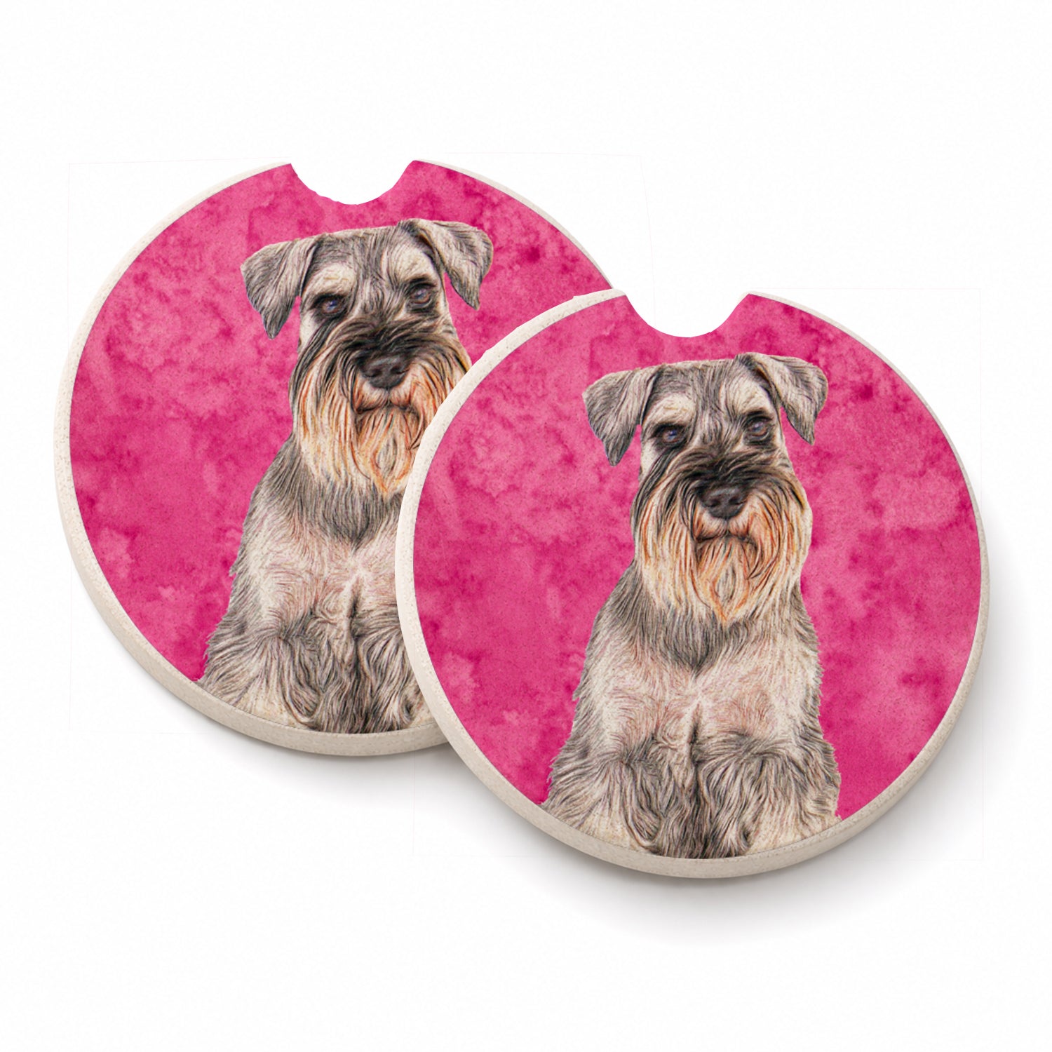 Pink Schnauzer Set of 2 Cup Holder Car Coasters Absorbent Round Sandstone Coasters Gifts for Men or Women, 2.5, Multicolor