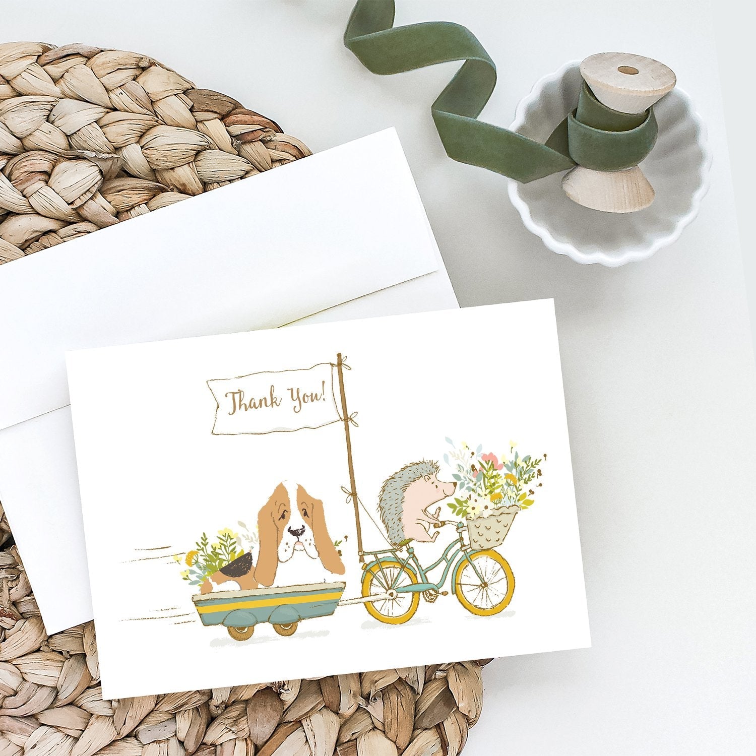 Basset Hound Greeting Cards Pack of 8 Blank Cards with Envelopes Whimsical A7 Size 5x7