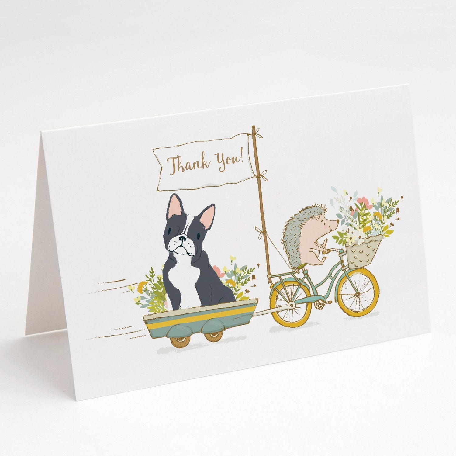 Boston Terrier Black and White Greeting Cards Pack of 8 Blank Cards with Envelopes Whimsical A7 Size 5x7