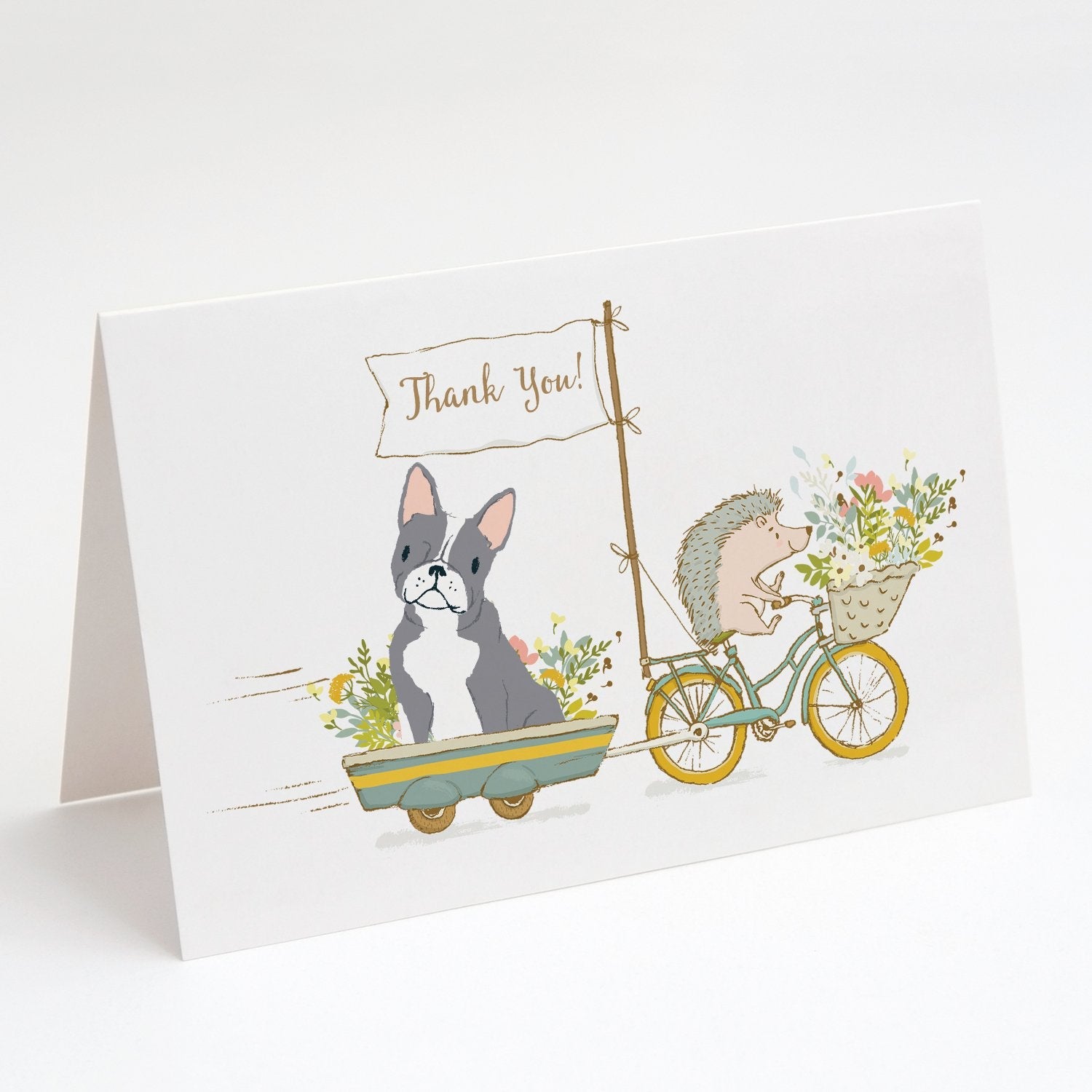 Boston Terrier Blue and White Greeting Cards Pack of 8 Blank Cards with Envelopes Whimsical A7 Size 5x7