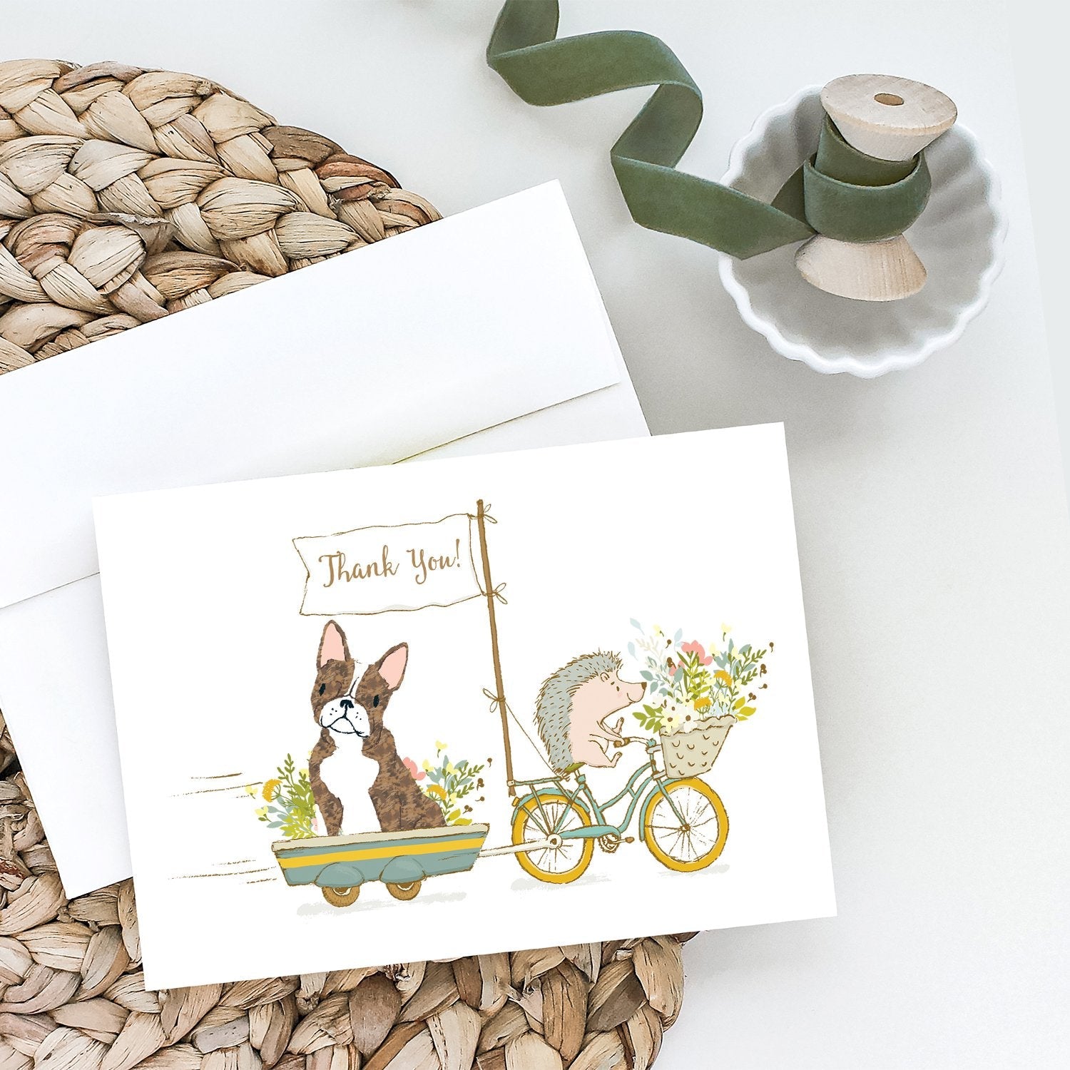 Boston Terrier Brindle and White Greeting Cards Pack of 8 Blank Cards with Envelopes Whimsical A7 Size 5x7