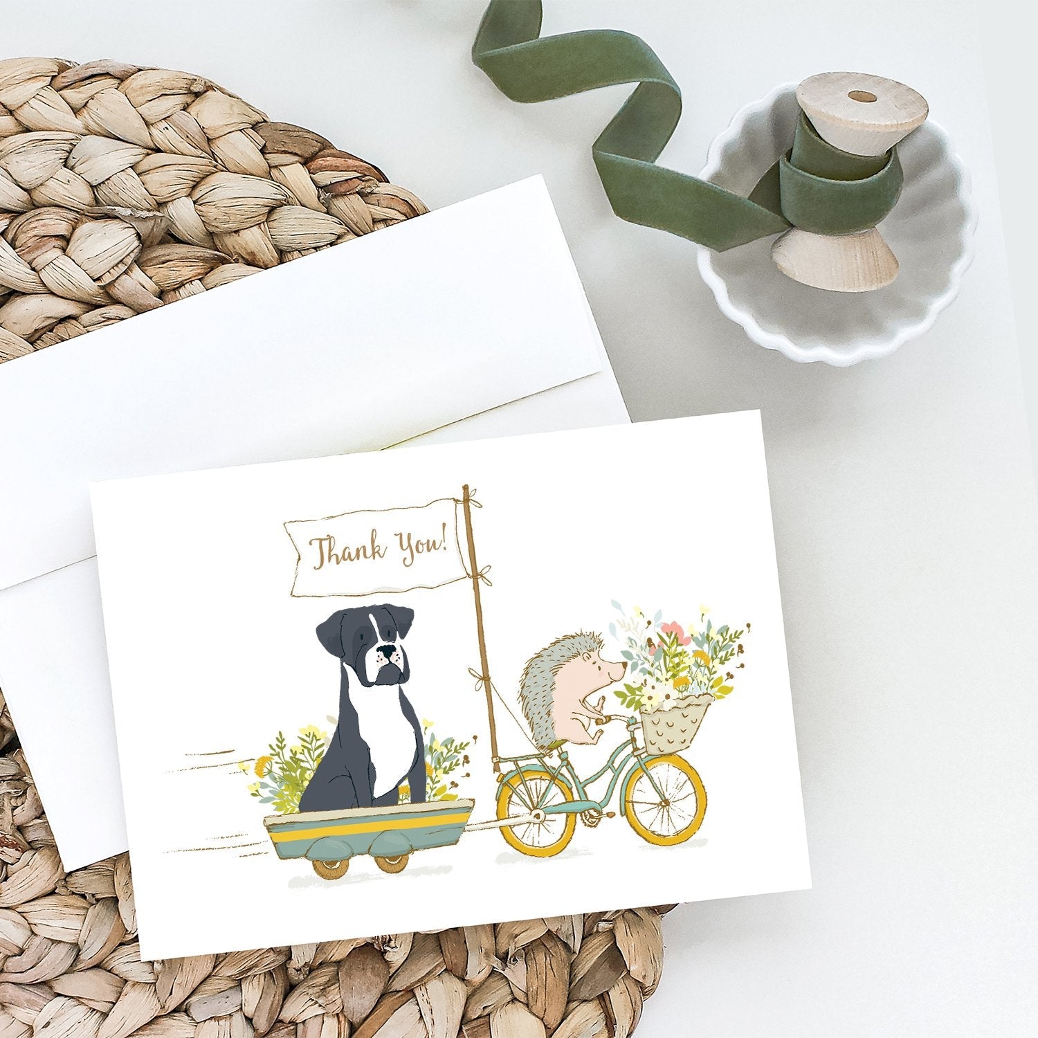 Boxer Black Natural Ears Greeting Cards Pack of 8 Blank Cards with Envelopes Whimsical A7 Size 5x7