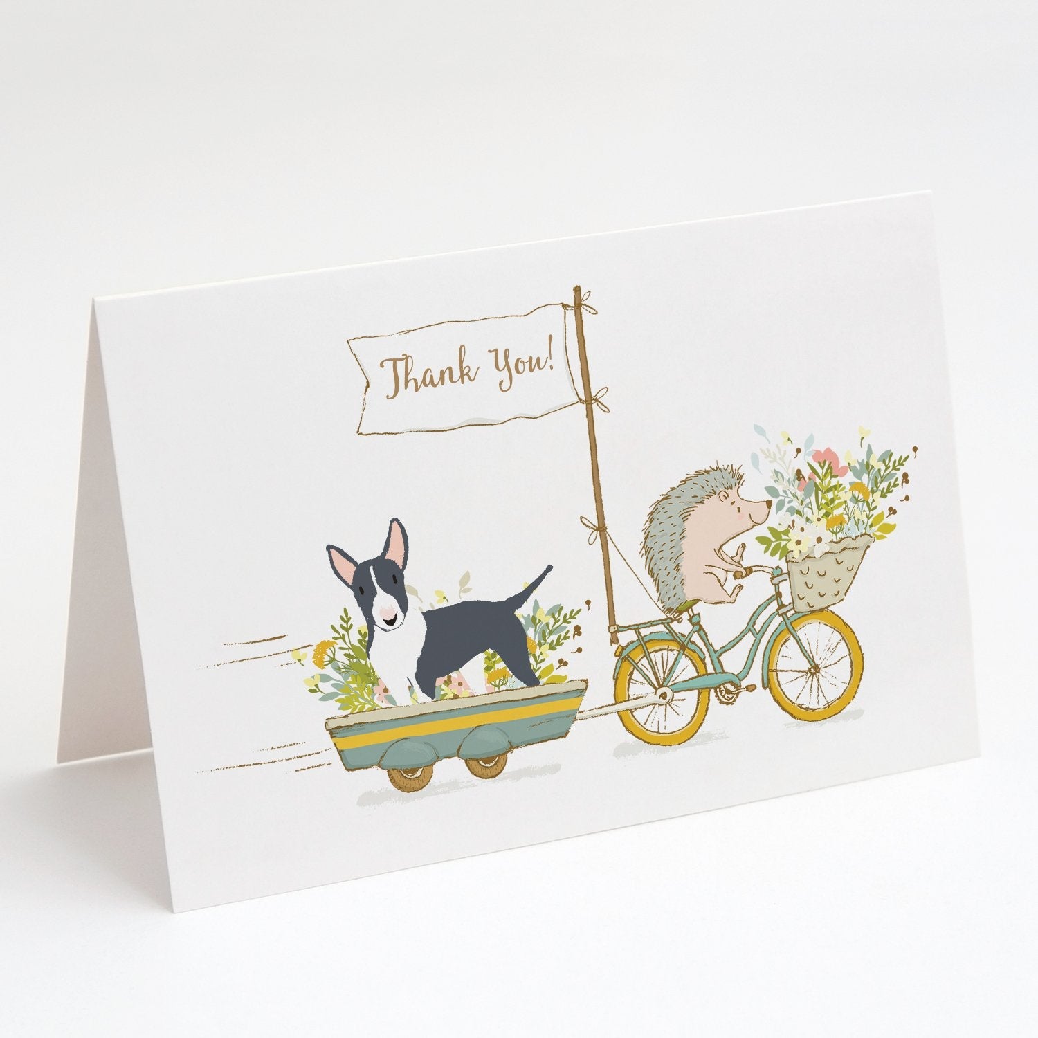 Bull Terrier Black and White Greeting Cards Pack of 8 Blank Cards with Envelopes Whimsical A7 Size 5x7