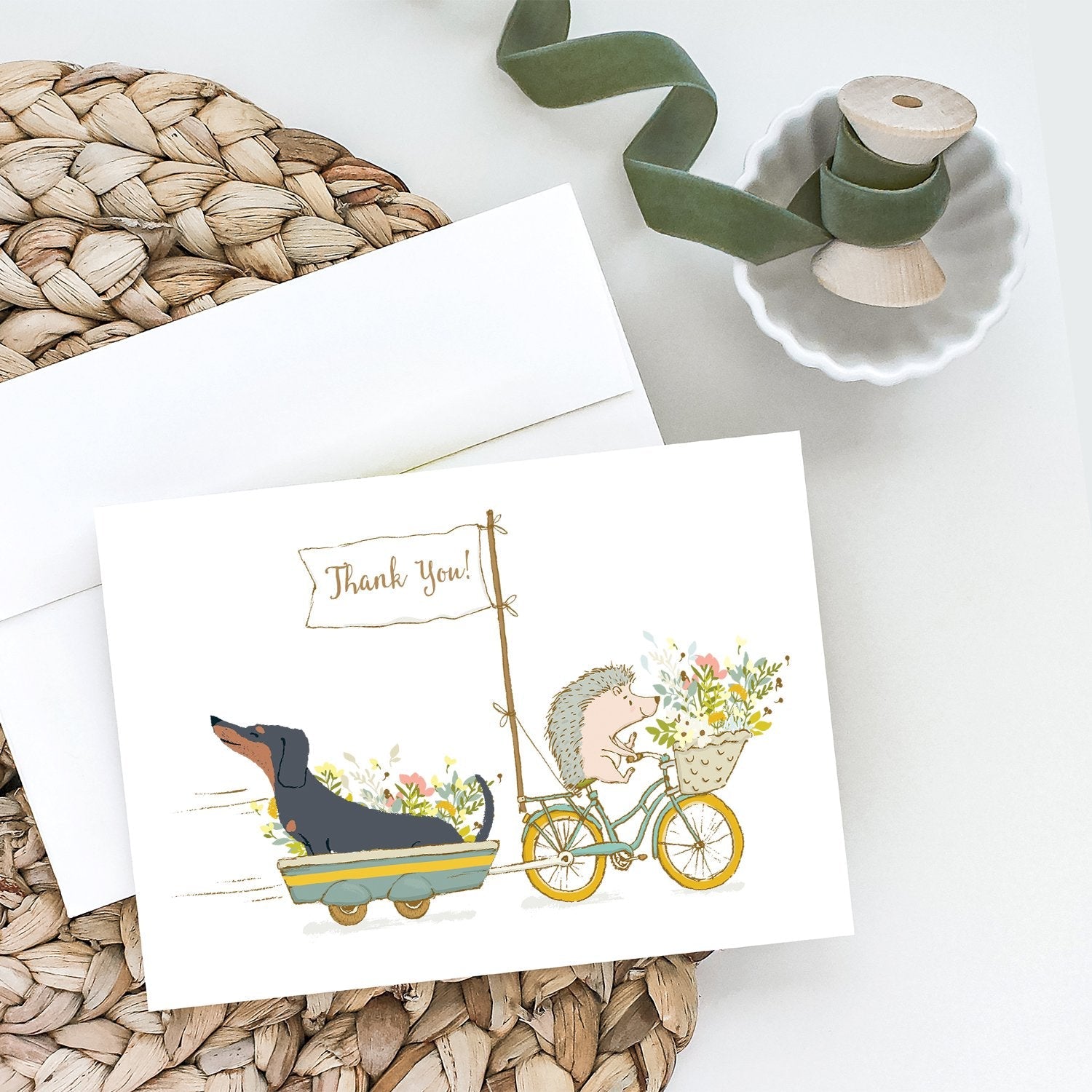 Dachshund Black and Tan Greeting Cards Pack of 8 Blank Cards with Envelopes Whimsical A7 Size 5x7