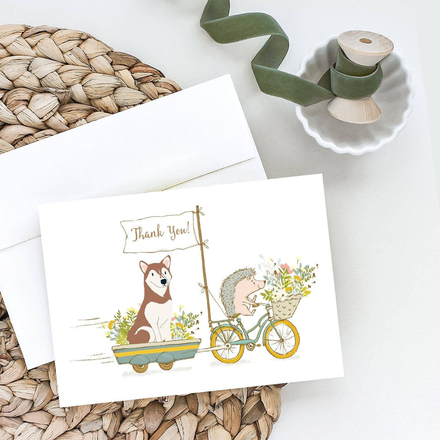 Siberian Husky Red Greeting Cards Pack of 8 Blank Cards with Envelopes Whimsical A7 Size 5x7