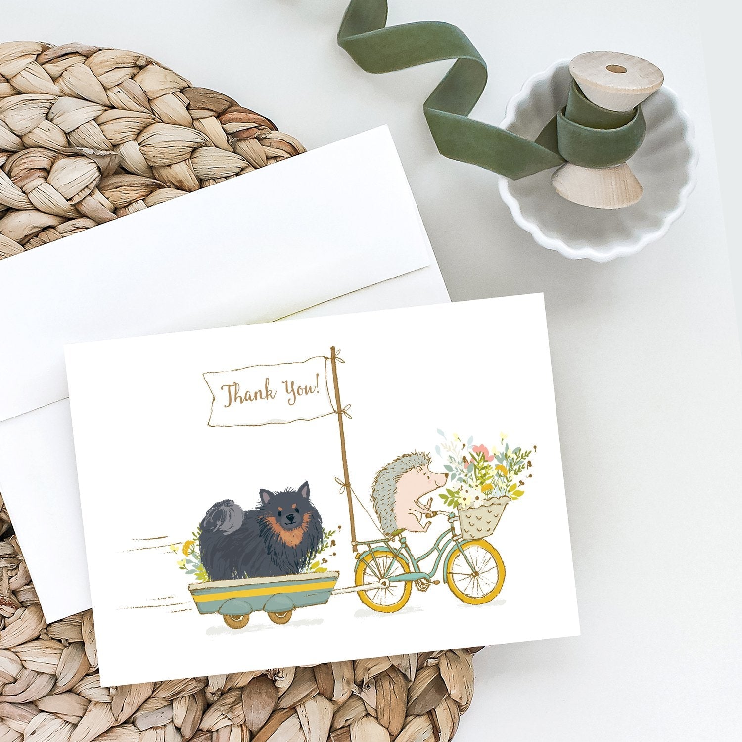 Pomeranian Black and Tan Greeting Cards Pack of 8 Blank Cards with Envelopes Whimsical A7 Size 5x7