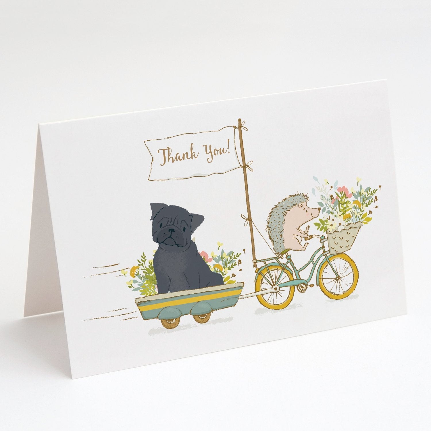 Pug Black Greeting Cards Pack of 8 Blank Cards with Envelopes Whimsical A7 Size 5x7