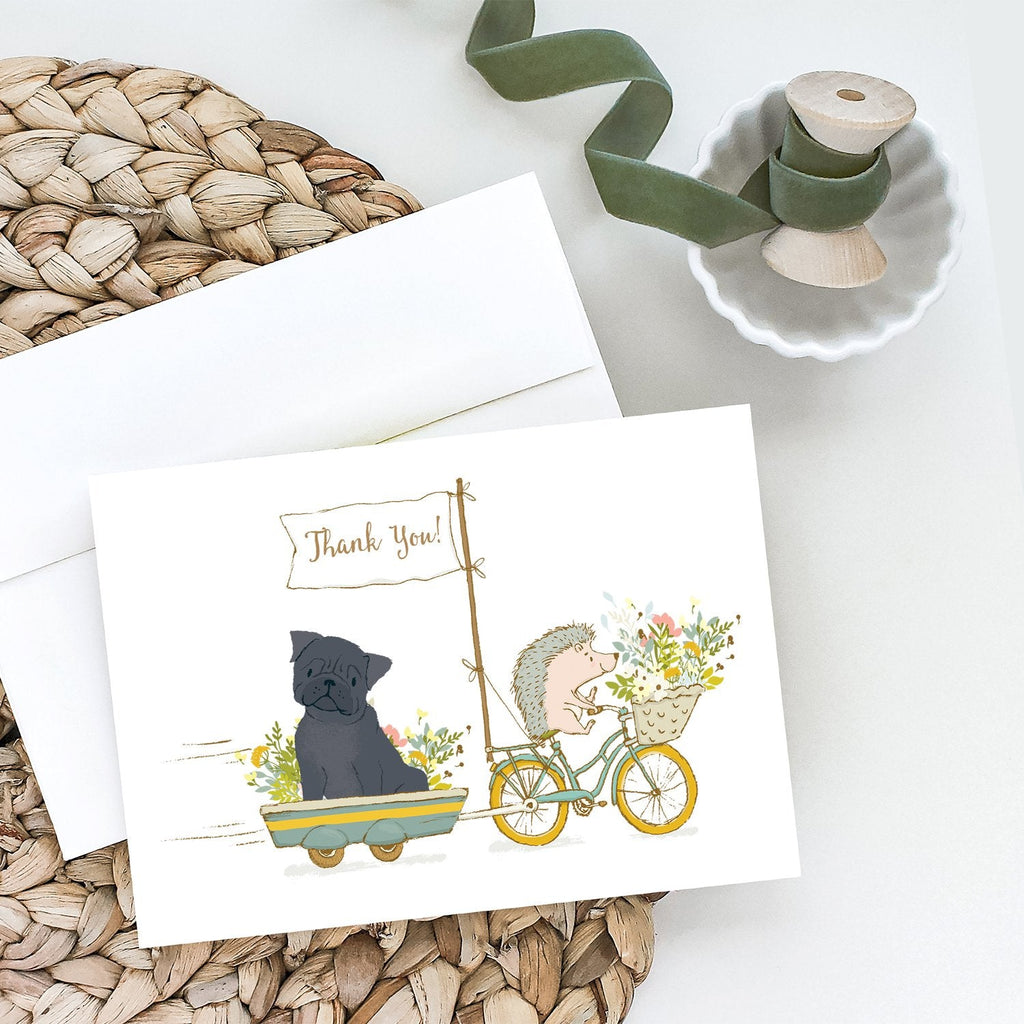 Pug Black Greeting Cards Pack of 8 Blank Cards with Envelopes Whimsical A7 Size 5x7