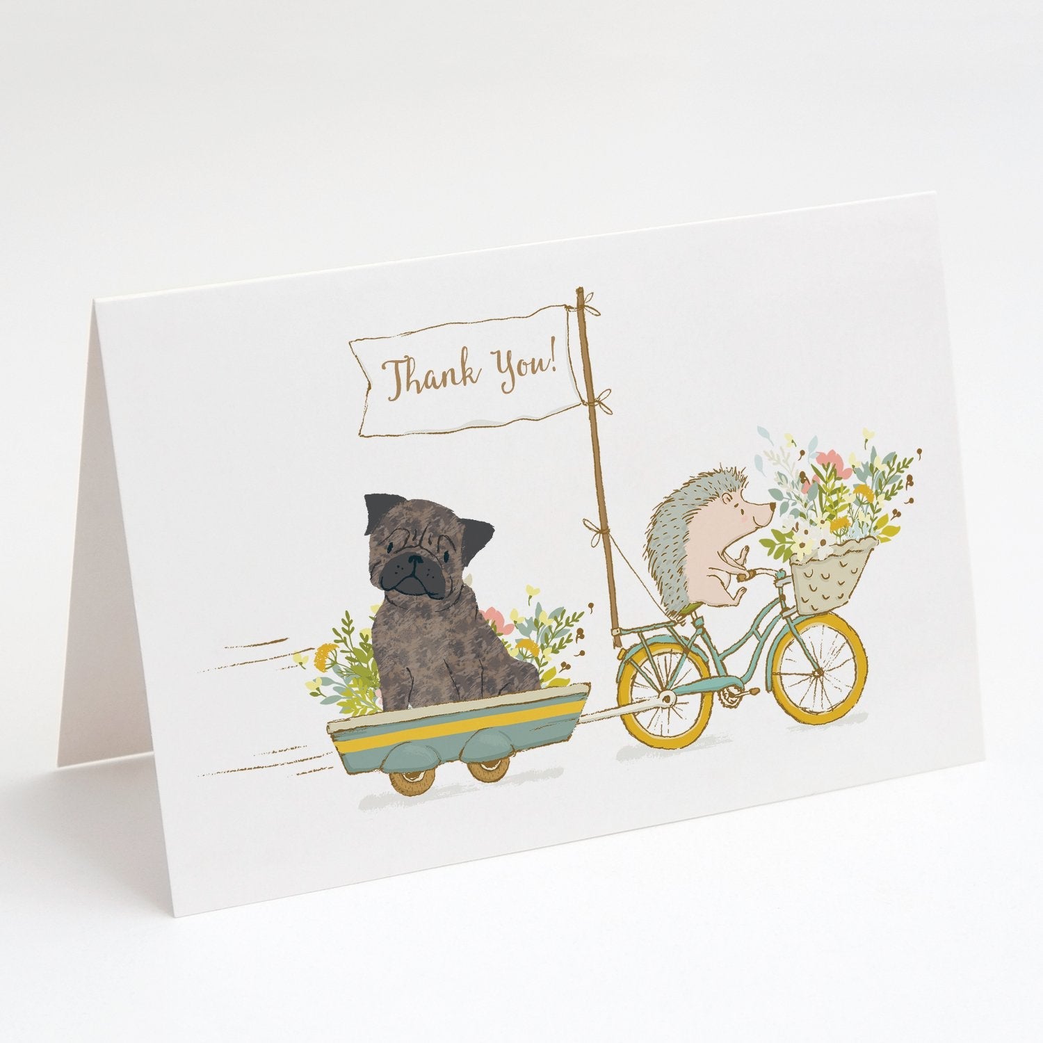 Pug Brindle Greeting Cards Pack of 8 Blank Cards with Envelopes Whimsical A7 Size 5x7