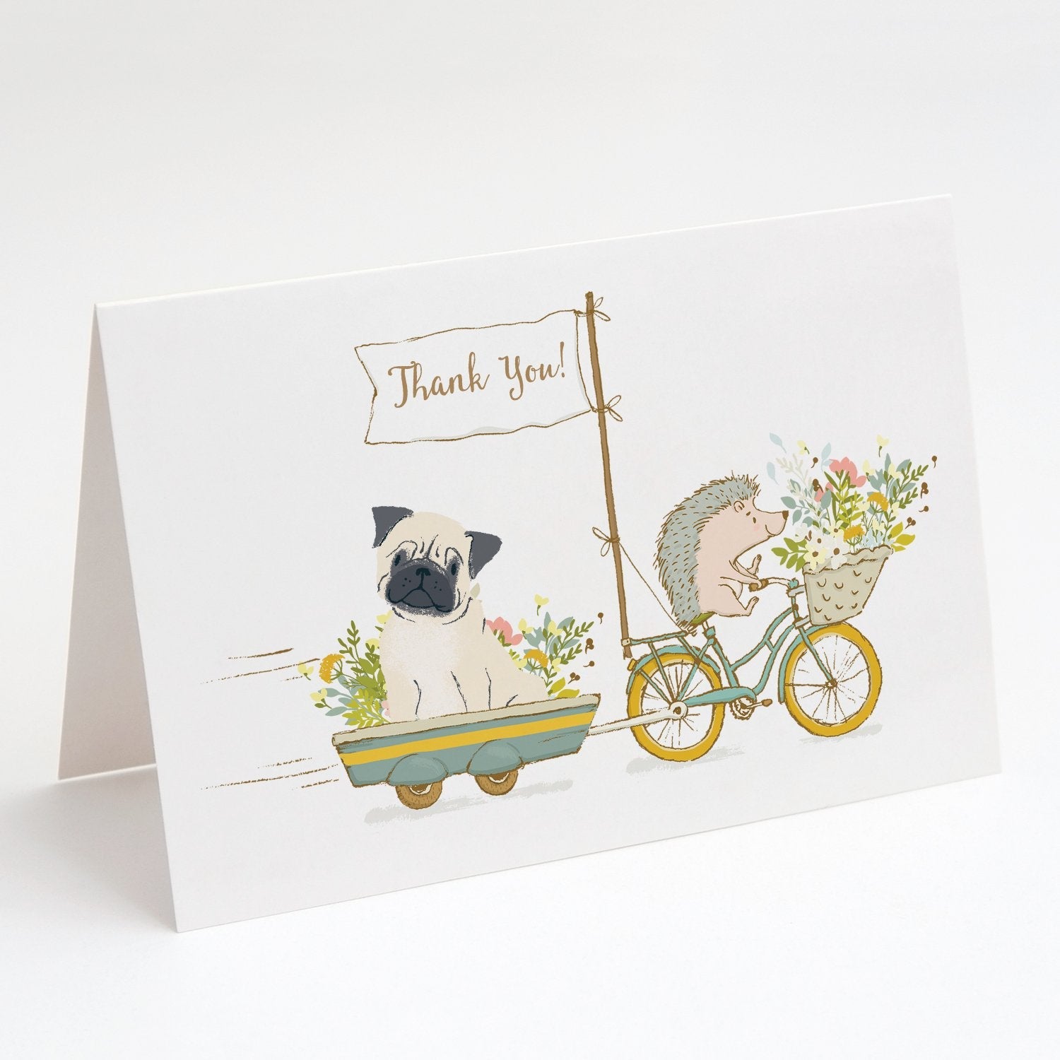 Pug Fawn Greeting Cards Pack of 8 Blank Cards with Envelopes Whimsical A7 Size 5x7
