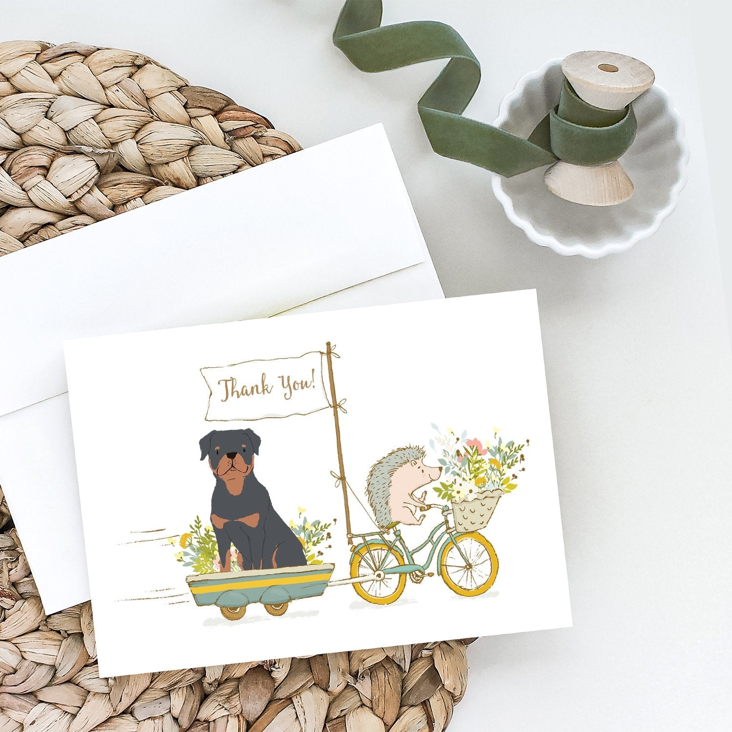 Rottweiler Greeting Cards Pack of 8 Blank Cards with Envelopes Whimsical A7 Size 5x7