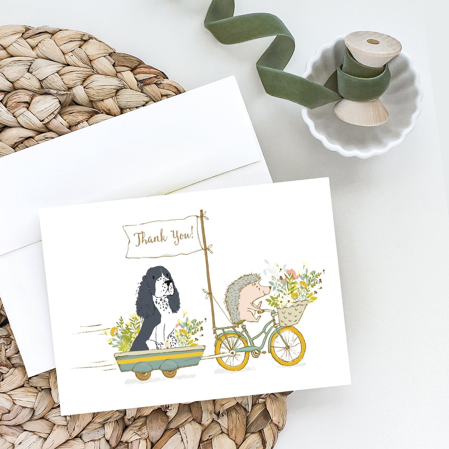 Springer Spaniel Black Greeting Cards Pack of 8 Blank Cards with Envelopes Whimsical A7 Size 5x7