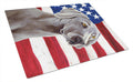 USA American Flag with Weimaraner Cutting Board Tempered Glass Kitchen Cutting Surface, Heat Resistant Chopping, Non-Slip Feet, Food Prep & Serving