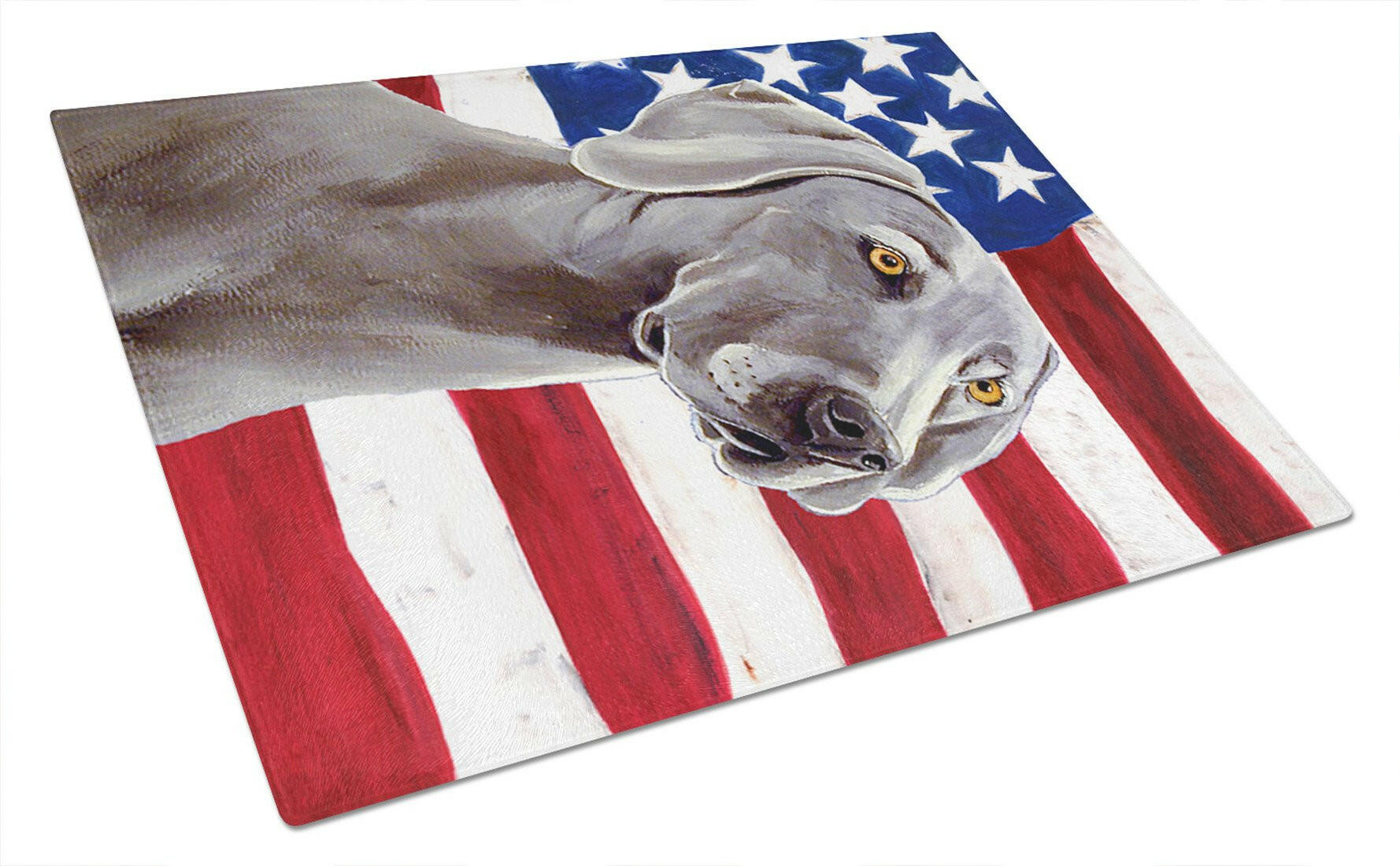 USA American Flag with Weimaraner Cutting Board Tempered Glass Kitchen Cutting Surface, Heat Resistant Chopping, Non-Slip Feet, Food Prep & Serving