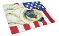 USA American Flag with Pug Cutting Board Tempered Glass Kitchen Cutting Surface, Heat Resistant Chopping, Non-Slip Feet, Food Prep & Serving