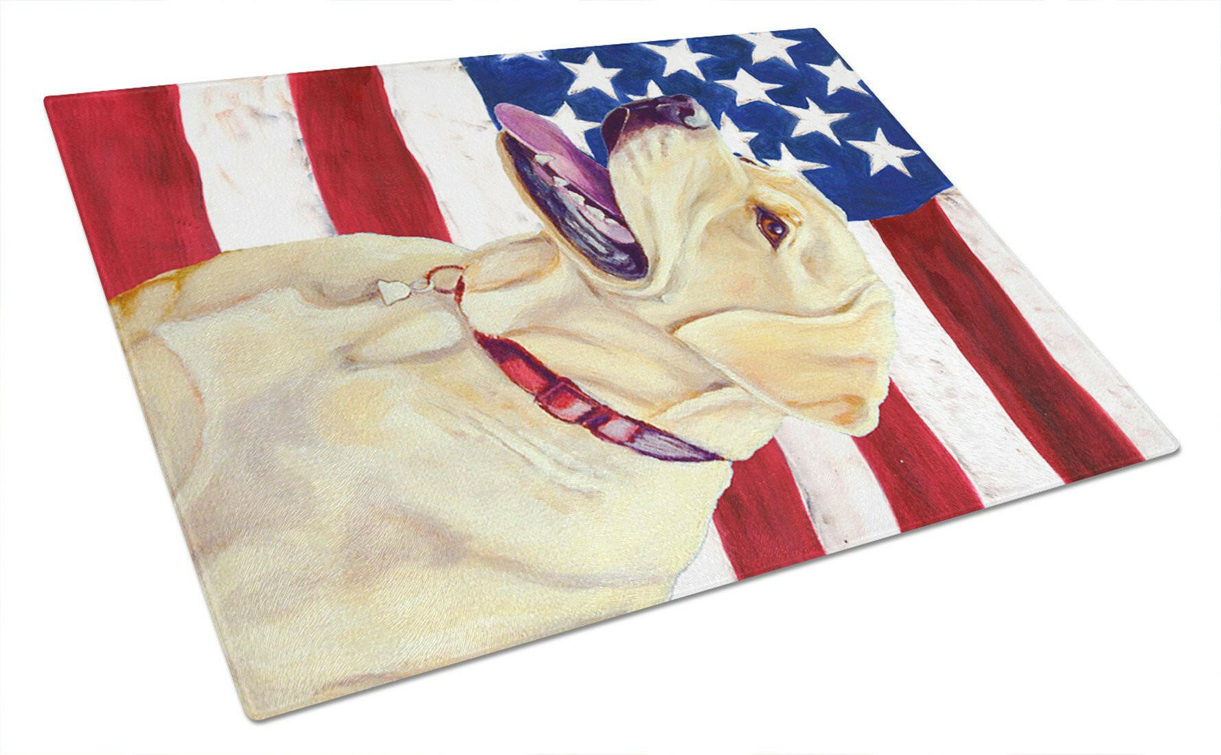 USA American Flag with Labrador Cutting Board Tempered Glass Kitchen Cutting Surface, Heat Resistant Chopping, Non-Slip Feet, Food Prep & Serving