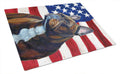 USA American Flag with French Bulldog Cutting Board Tempered Glass Kitchen Cutting Surface, Heat Resistant Chopping, Non-Slip Feet, Food Prep & Serving