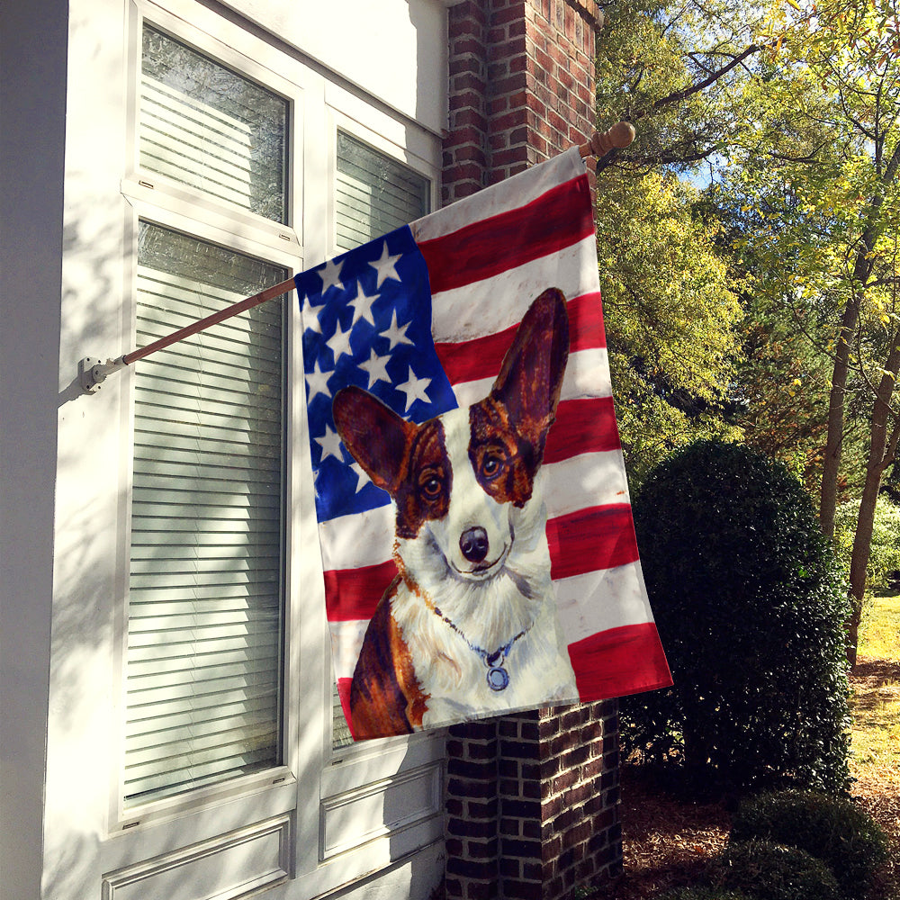 USA American Flag with Corgi House Flag 28x40 Porch Sleeve Pole Decorative Outside Yard Banner Artwork Wall Hanging, Polyester