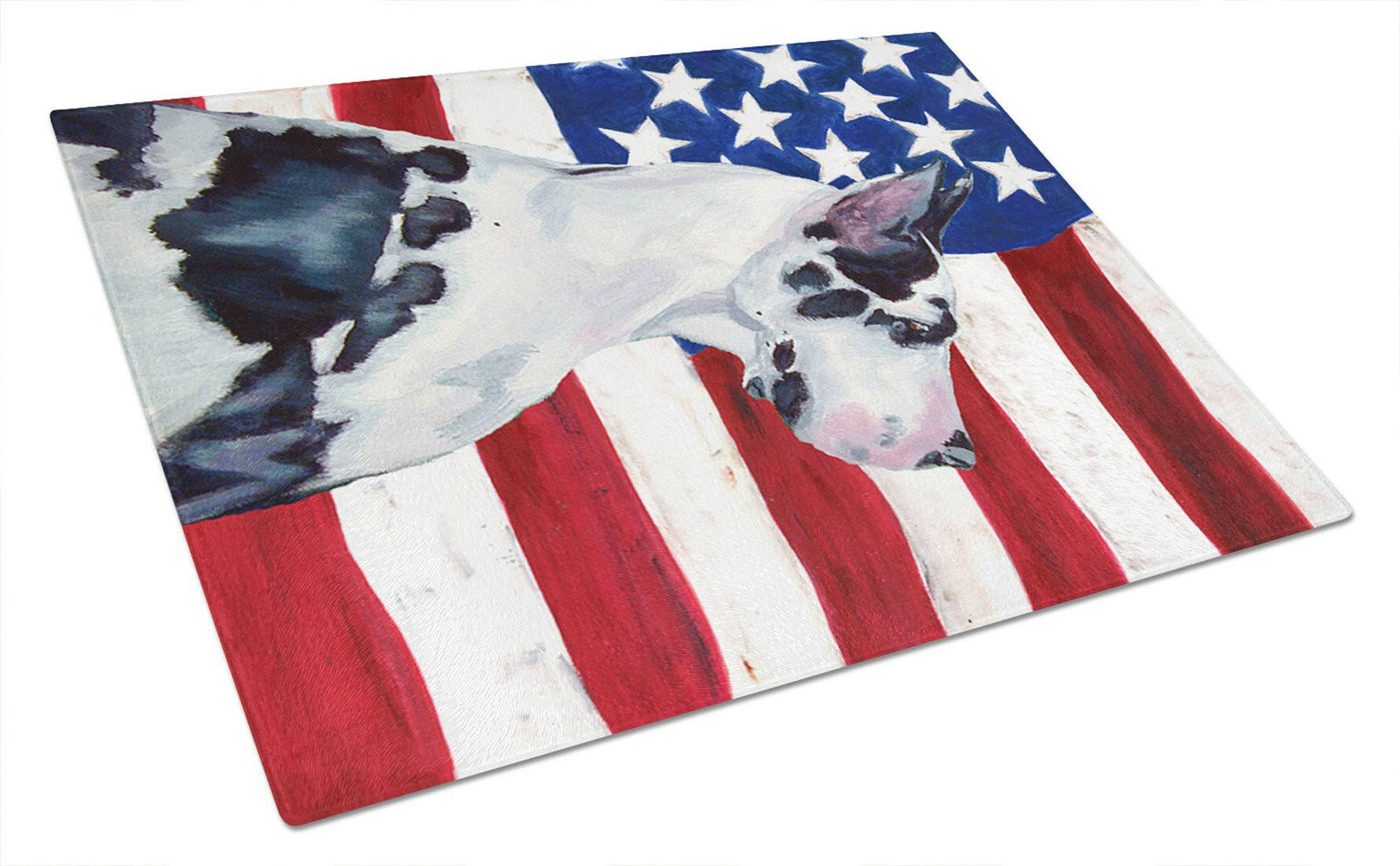 USA American Flag with Great Dane Cutting Board Tempered Glass Kitchen Cutting Surface, Heat Resistant Chopping, Non-Slip Feet, Food Prep & Serving