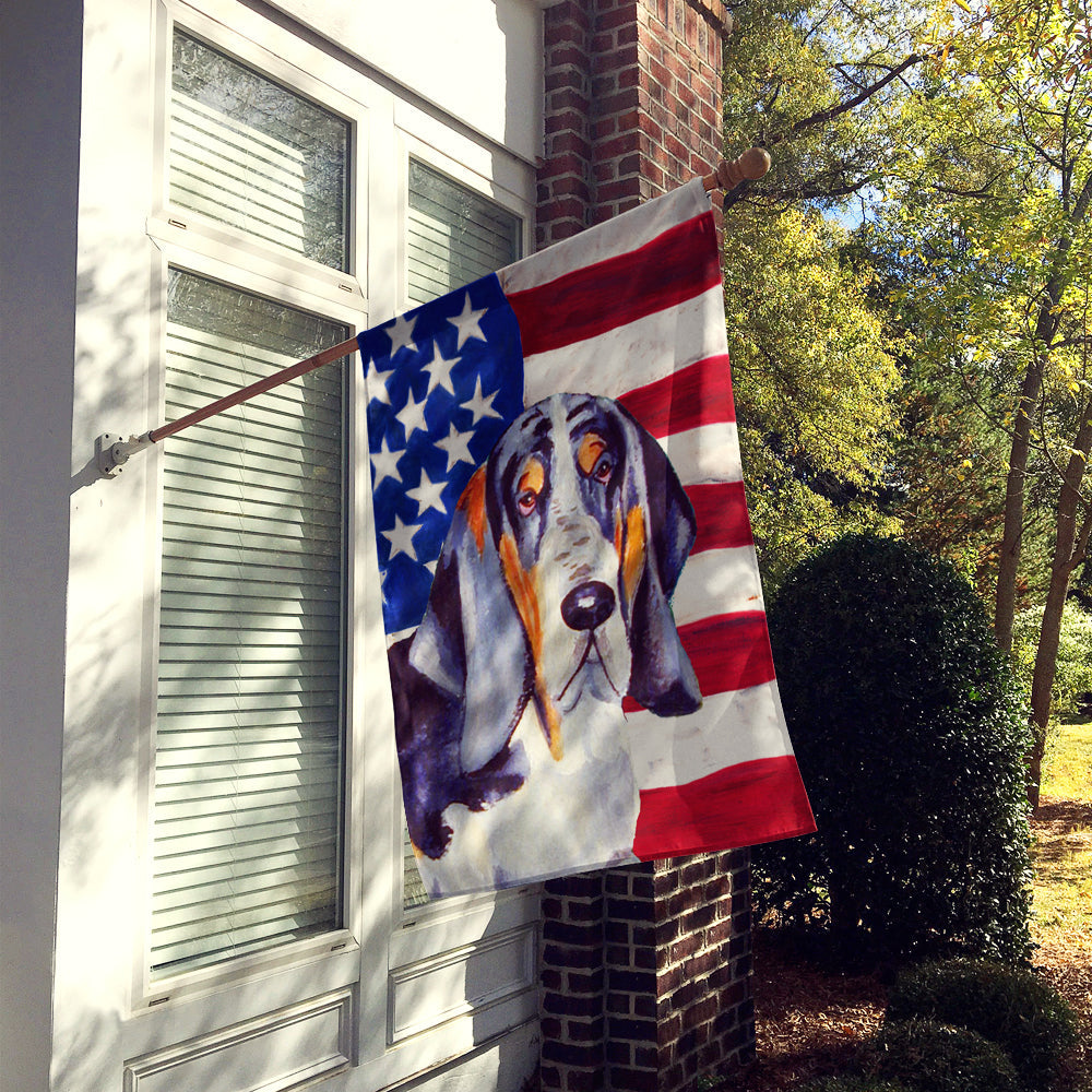 USA American Flag with Basset Hound House Flag 28x40 Porch Sleeve Pole Decorative Outside Yard Banner Artwork Wall Hanging, Polyester