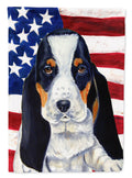 USA American Flag with Basset Hound House Flag 28x40 Porch Sleeve Pole Decorative Outside Yard Banner Artwork Wall Hanging, Polyester