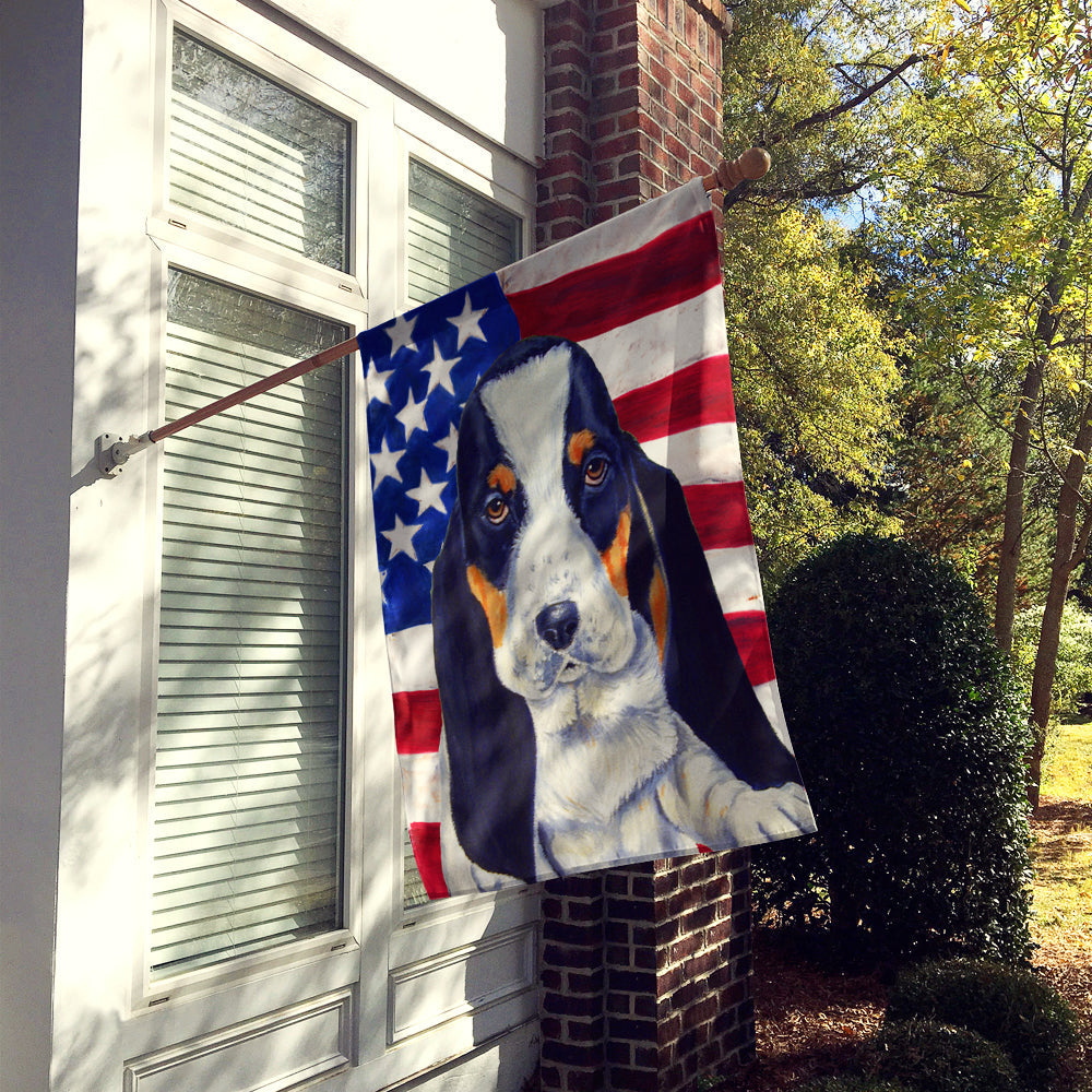USA American Flag with Basset Hound House Flag 28x40 Porch Sleeve Pole Decorative Outside Yard Banner Artwork Wall Hanging, Polyester