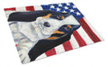 USA American Flag with Basset Hound Cutting Board Tempered Glass Kitchen Cutting Surface, Heat Resistant Chopping, Non-Slip Feet, Food Prep & Serving
