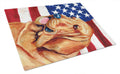 USA American Flag with Bloodhound Cutting Board Tempered Glass Kitchen Cutting Surface, Heat Resistant Chopping, Non-Slip Feet, Food Prep & Serving
