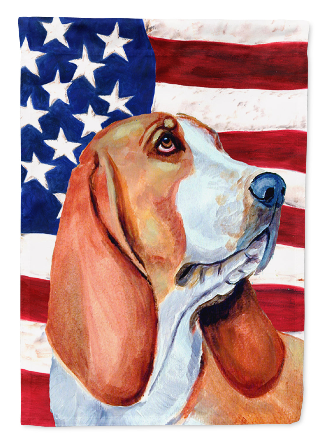 USA American Flag with Basset Hound House Flag 28x40 Porch Sleeve Pole Decorative Outside Yard Banner Artwork Wall Hanging, Polyester