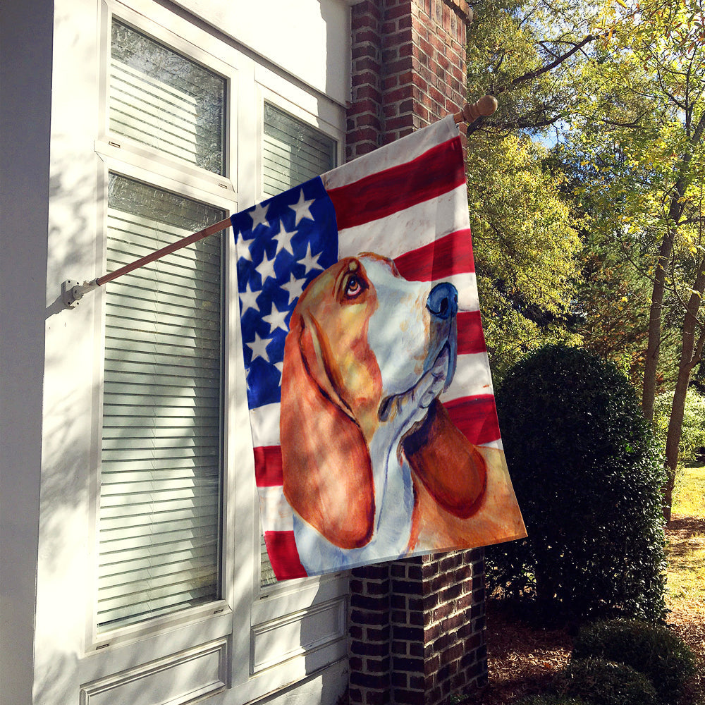 USA American Flag with Basset Hound House Flag 28x40 Porch Sleeve Pole Decorative Outside Yard Banner Artwork Wall Hanging, Polyester