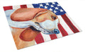 USA American Flag with Basset Hound Cutting Board Tempered Glass Kitchen Cutting Surface, Heat Resistant Chopping, Non-Slip Feet, Food Prep & Serving