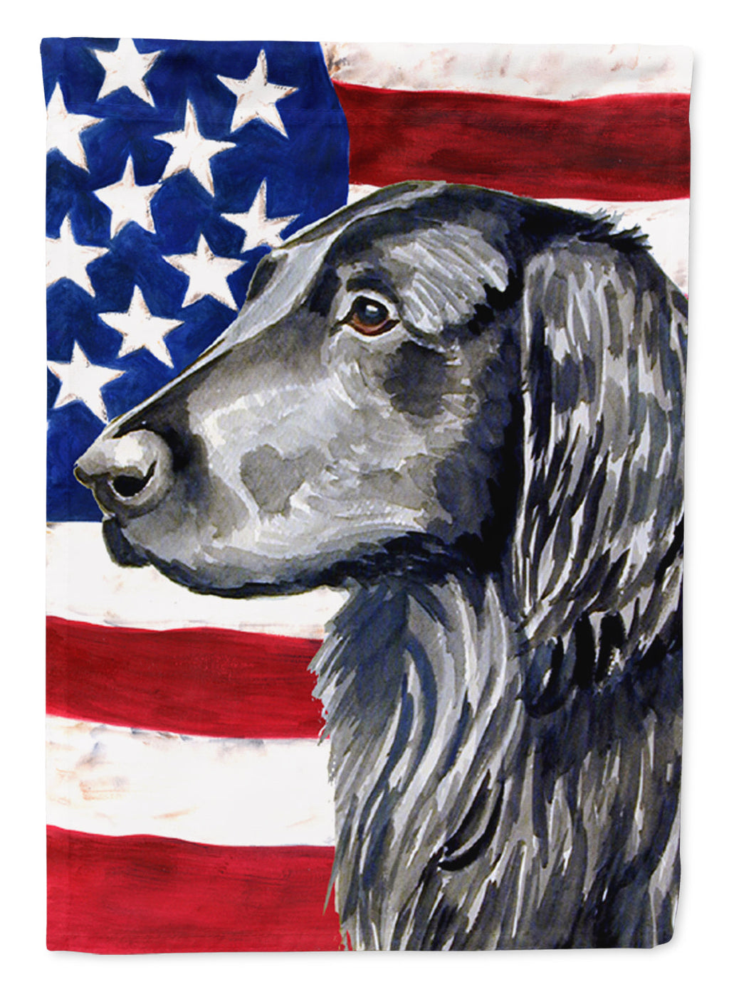 USA American Flag with Flat Coated Retriever House Flag 28x40 Porch Sleeve Pole Decorative Outside Yard Banner Artwork Wall Hanging, Polyester