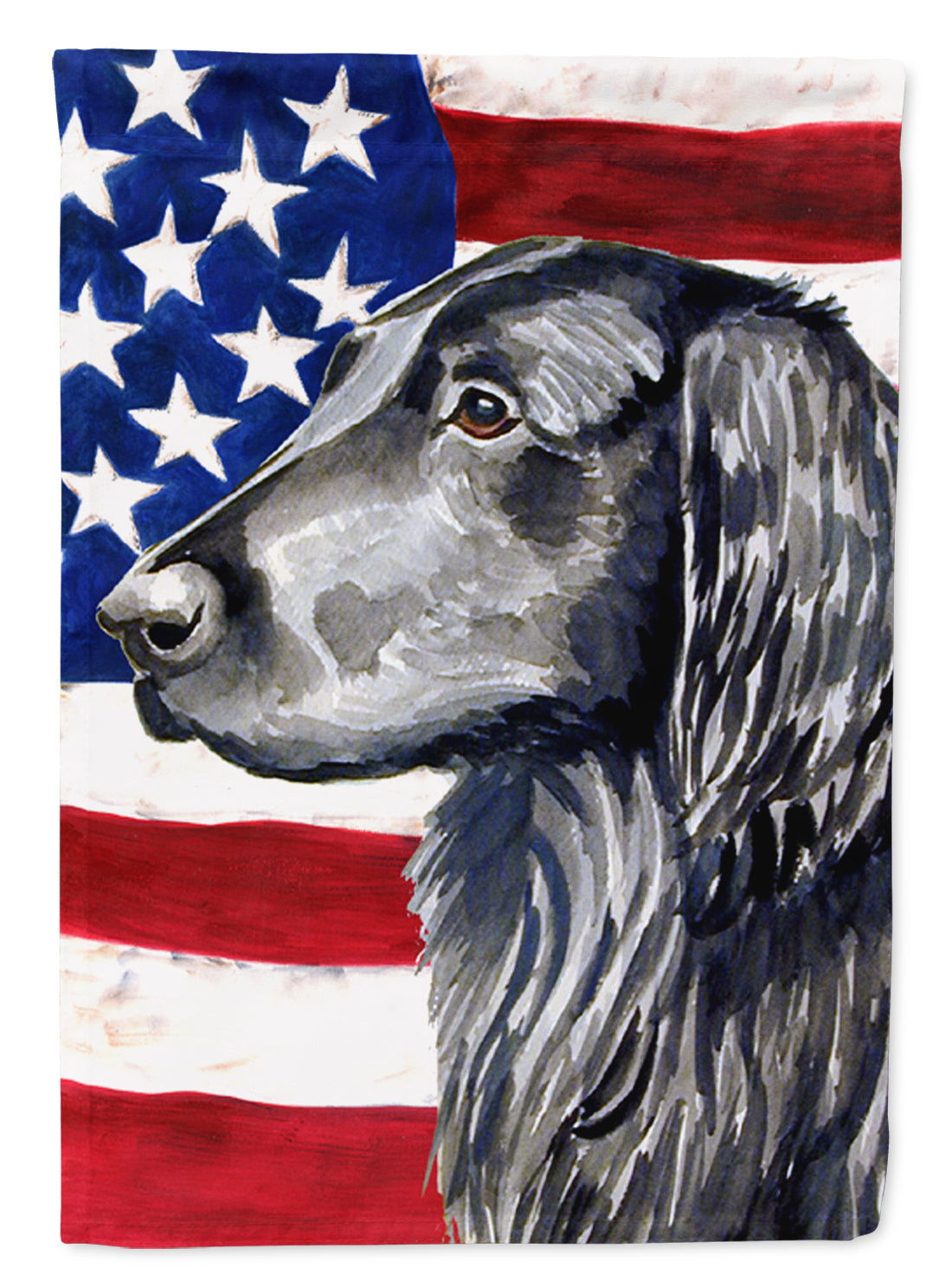 USA American Flag with Flat Coated Retriever House Flag 28x40 Porch Sleeve Pole Decorative Outside Yard Banner Artwork Wall Hanging, Polyester