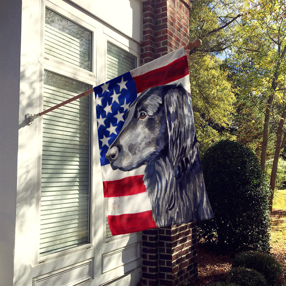 USA American Flag with Flat Coated Retriever House Flag 28x40 Porch Sleeve Pole Decorative Outside Yard Banner Artwork Wall Hanging, Polyester