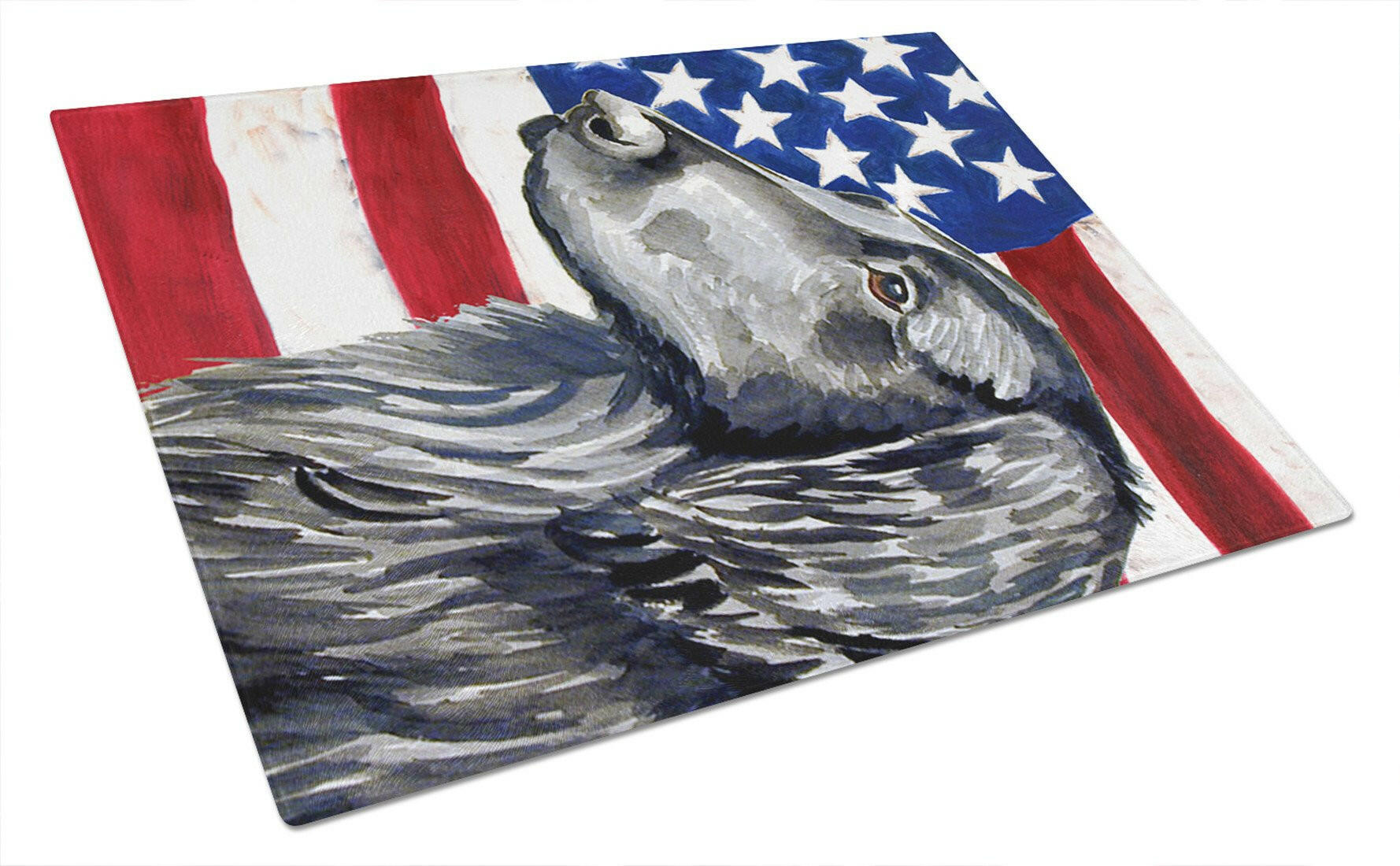 USA American Flag with Flat Coated Retriever Cutting Board Tempered Glass Kitchen Cutting Surface, Heat Resistant Chopping, Non-Slip Feet, Food Prep & Serving