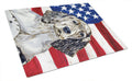 USA American Flag with English Setter Cutting Board Tempered Glass Kitchen Cutting Surface, Heat Resistant Chopping, Non-Slip Feet, Food Prep & Serving