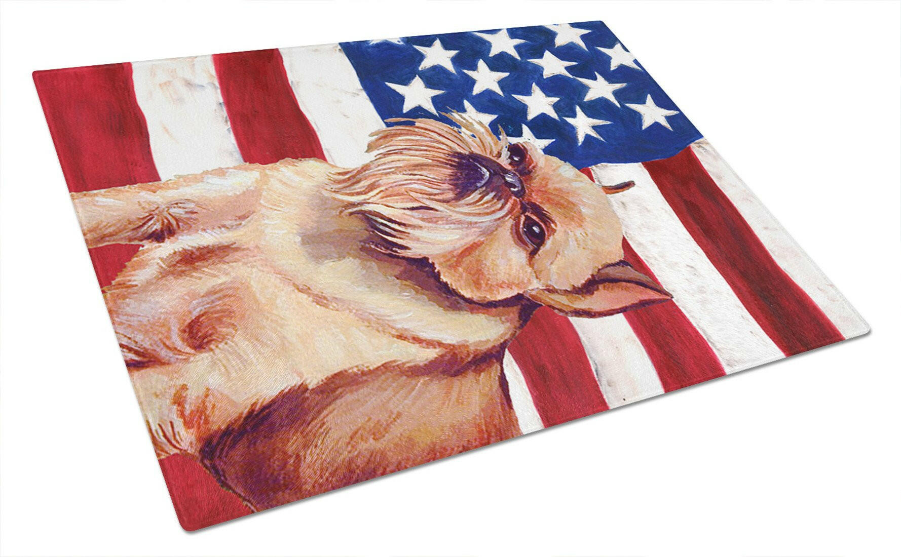 USA American Flag with Brussels Griffon Cutting Board Tempered Glass Kitchen Cutting Surface, Heat Resistant Chopping, Non-Slip Feet, Food Prep & Serving