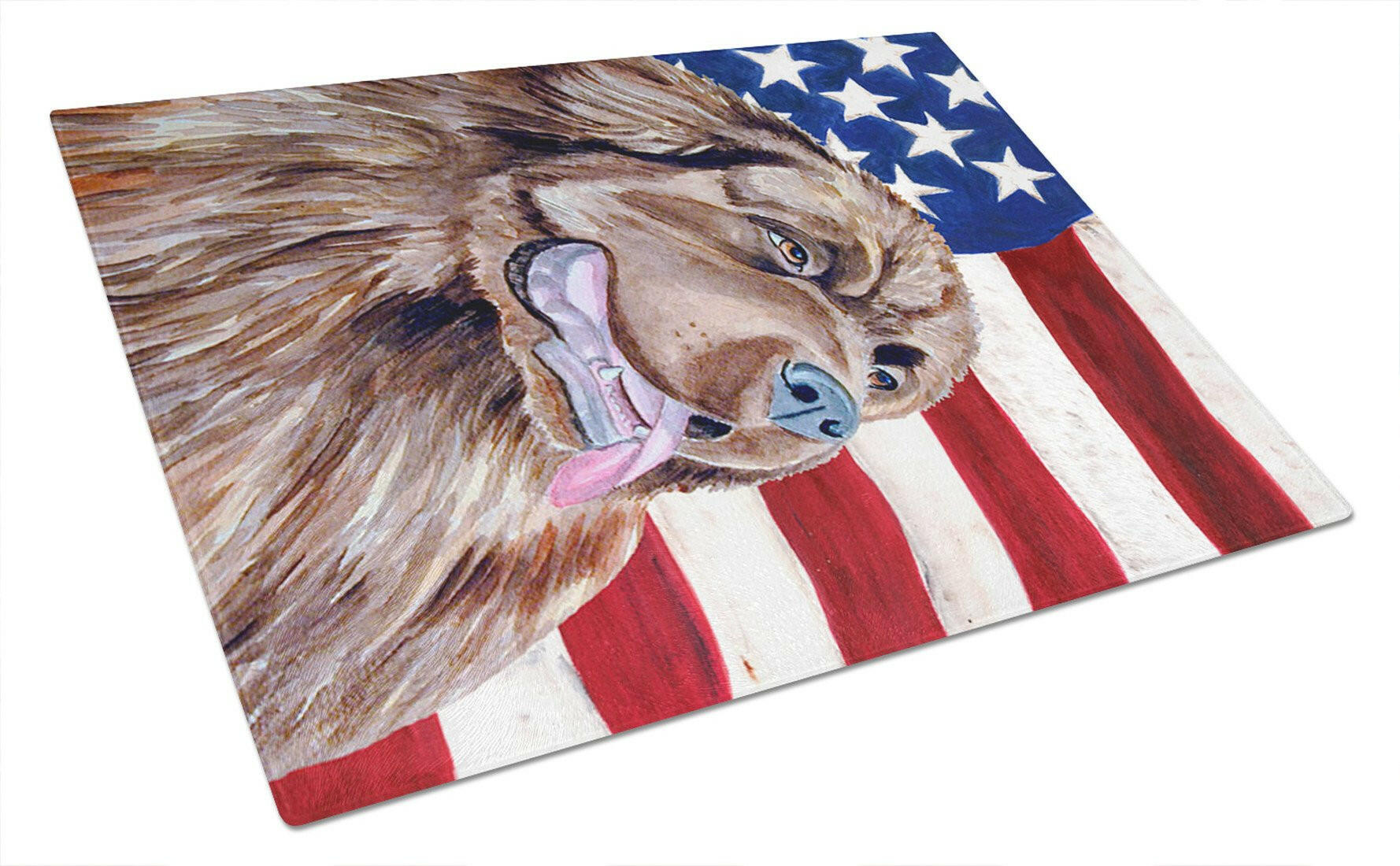 USA American Flag with Newfoundland Cutting Board Tempered Glass Kitchen Cutting Surface, Heat Resistant Chopping, Non-Slip Feet, Food Prep & Serving