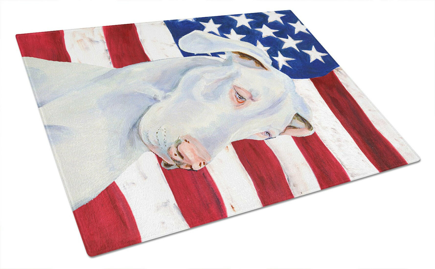 USA American Flag with Great Dane Cutting Board Tempered Glass Kitchen Cutting Surface, Heat Resistant Chopping, Non-Slip Feet, Food Prep & Serving