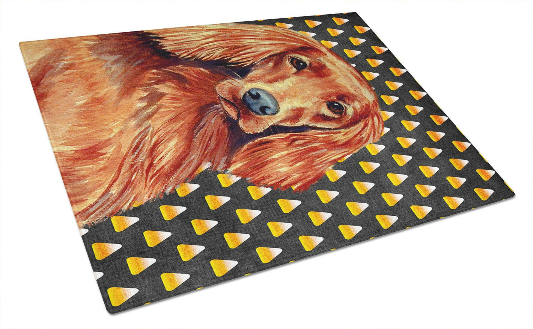 Irish Setter Candy Corn Halloween Portrait Cutting Board Tempered Glass Kitchen Cutting Surface, Heat Resistant Chopping, Non-Slip Feet, Food Prep & Serving