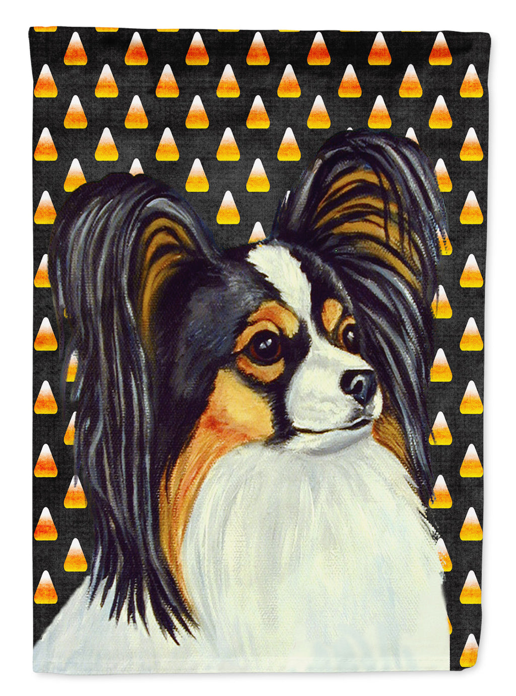 Papillon Candy Corn Halloween Portrait House Flag 28x40 Porch Sleeve Pole Decorative Outside Yard Banner Artwork Wall Hanging, Polyester